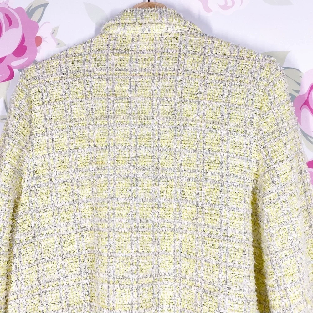 Melloday Yellow Silver Metallic Textured Open Front Longline Duster Jacket L
